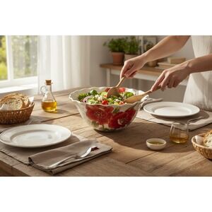 Maxcera Red Poppy Serving Bowl Unisex OS Cream Red Very Good Scalloped Ceramic